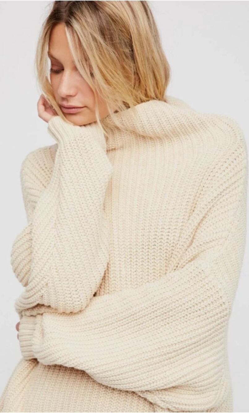 Free People Womens Chunky Heavyknit Turtleneck Sweater Size M Cream Boho Slouchy
